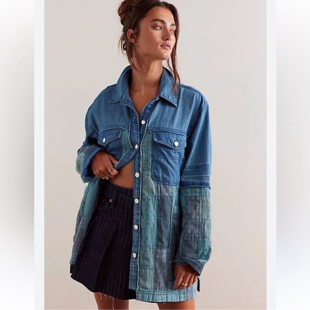 FREE PEOPLE We The Free Heritage Denim Patchwork Quilted Shirt Jacket Shacket